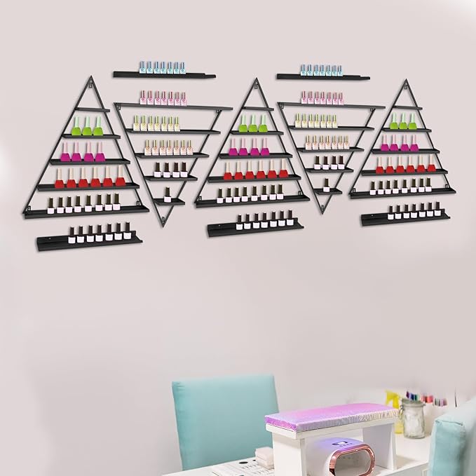 10PCS Nail Polish Racks, 5 Tiers Triangular Nail Polish Racks, Nail Polish Shelf for Wall Cosmetics Display Racks for Perfume Lipstick Essential Oil Organize for Salons Beauty Shops (Black)