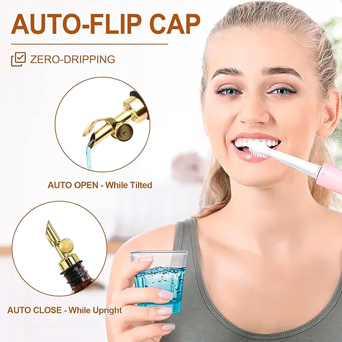 Mouthwash Dispenser for Bathroom, Glass Mouthwash Dispenser with Cup, Mouth Wash Container Bottle with Cup, Refillable Mouthwash Decanter, Amber, 1 Pack, 17oz