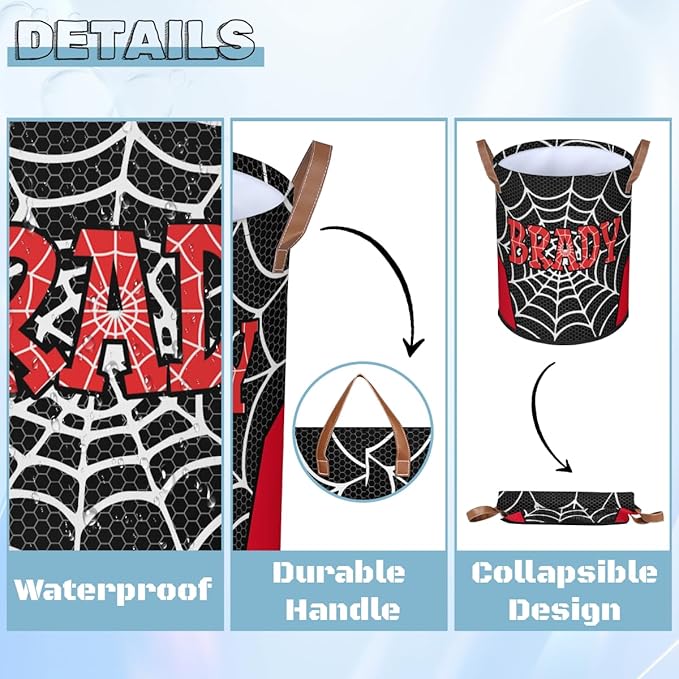 Spider Wed Personalized-Laundry-Hamper-Basket for Kids Custom Name Collapsible Storage Organizer Bin Dirty Clothes Toys Hamper for Boys Nursery in Laundry, Bedroom, Bathroom Wed-5
