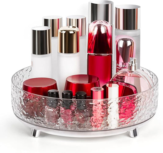 CECOLIC 360° Rotating Makeup Organizer, 11'' Lazy Susan Perfume Organizer Tray, Spinning Skincare Cosmetics Storage Organizer for Vanity, Dresser and Bathroom Countertop (Clear)
