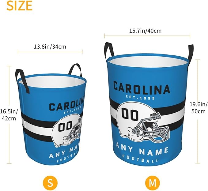 Custom Carolina Laundry Hamper - Personalized Football Style Laundry Basket - Customized Name And Number - Dirty Clothes Hamper Waterproof Large Capacity Hamper for Bedroom Bathroom Living Room