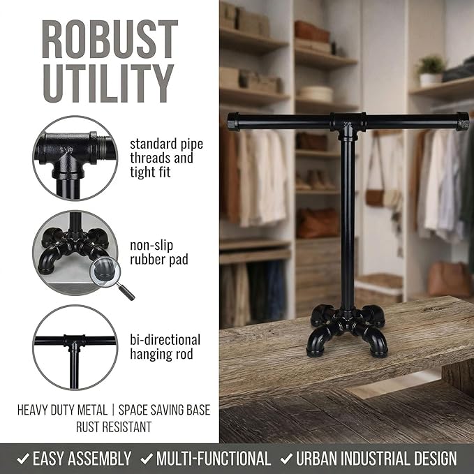 Rustic Pipe Hand Towel Holder Free Standing Towel Rack Industrial T-Shape Towel Storage for Bathroom ROXLLGJC