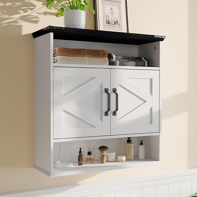 Bathroom Wall Cabinet - Medicine Cabinet with Barn Doors & Adjustable Shelf - 25x23.6x9 Inch Wall Cabinet for Bathroom, Kitchen, Laundry Room, Entryway