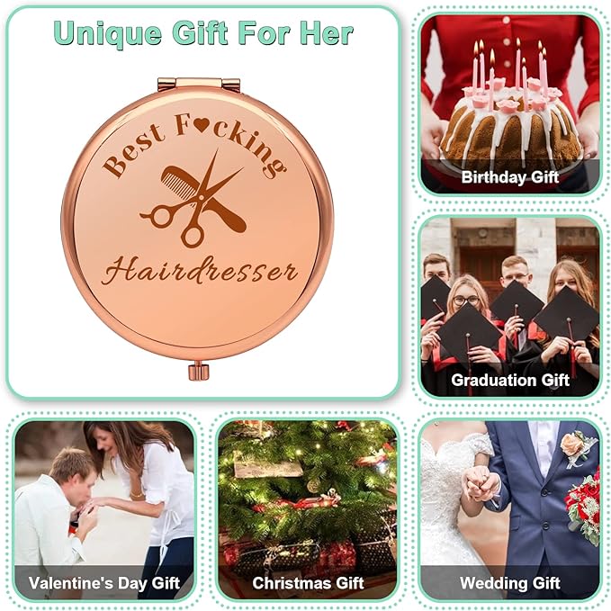 Hairdresser Thank You Gifts Hair Stylist Gifts Compact Makeup Mirror Hair Dresser Gift for Women Graduation Gift for Hairdresser Appreciation Gifts Folding Makeup Mirror Christmas Birthday Gifts
