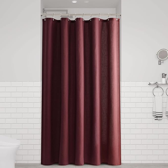 Naturoom 54 Inch Shower Curtain - Stall Narrow Half Linen Ultra Thick Fabric Shower Curtain Set with Hooks, Boho Farmhouse Rustic RV Camper Bath Curtains for Bathroom, Burgundy, 54x78