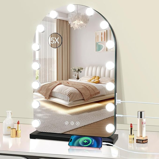 halumao Vanity Mirror with Lights, 15.7" x 23.6" Hollywood Lighted Makeup Mirror with 15 Dimmable LED Bulbs for Dressing Room Bedroom Black