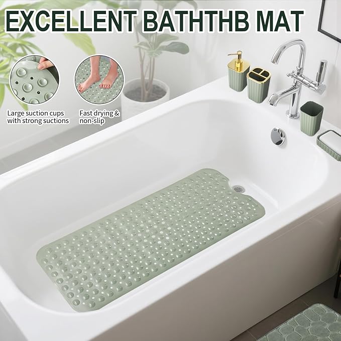 XLHOMO 26PC Bathroom Accessories Set - Gorgeous Sage Green Bathroom Set, Bathroom Accessory Set, Shower Curtain Set with Bathtub Mats for Shower Tub, Trash Can & Soap Dispenser