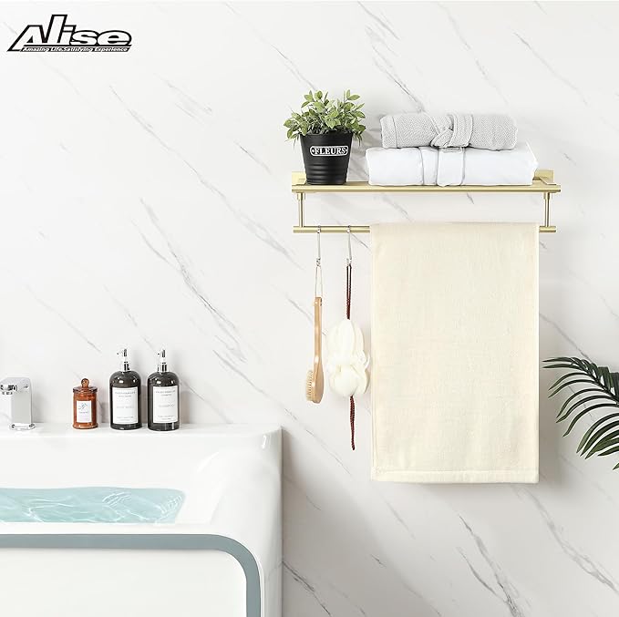 Alise Towel Racks for Bathroom Wall Mounted,24 Inch Bathroom Towel Rack with Tower Bar,Double Towel Racks for Bathroom,SUS304 Stainless Steel Bathroom Towel Holder Brushed Gold