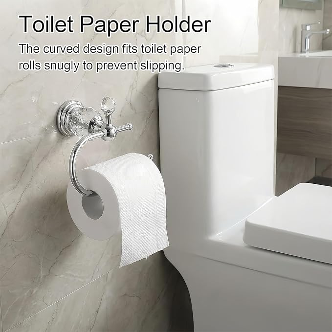 Chrome Crystal Bathroom Hardware Adjustable 24 Inch Towel Bar Set Toilet Paper Holder Towel Ring Coat Hooks Bathroom Accessories 4 Pieces Wall Mounted