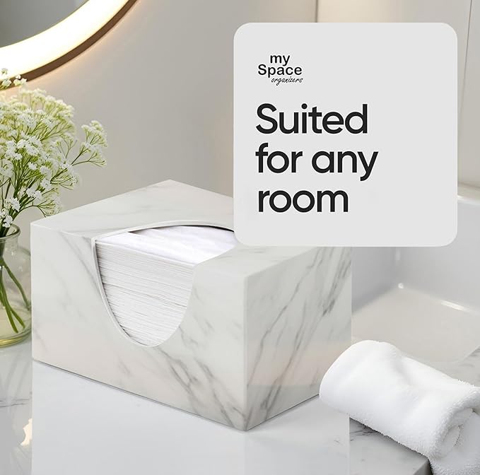 Tissue Box Cover Rectangle - Tissue Box Holder Rectangular - Compatible with Puffs - Acrylic Marble Bathroom Accessories Decor