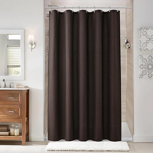 Naturoom Chocolate Brown 54 Inch Shower Curtain - Stall Narrow Half Linen Ultra Thick Fabric Shower Curtain Set with Hooks, Boho Farmhouse Rustic RV Camper Bath Curtains for Bathroom, 54x78