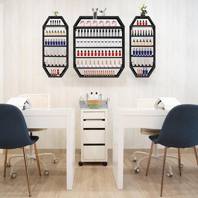Nail Polish Organizer Wall Mounted, 3Pcs 6-Tier Nail Polish Storage Rack, Metal Nail Polish Storage Holder, Multifunctional Organizer for Essential Oil Perfume at Home Salon Spa(Black)