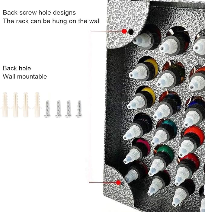 Zerone Elegant Black Pigment Rack, 78 Holes Wall Mounted Ink Organizer, Permanent Makeup Ink Display Holder