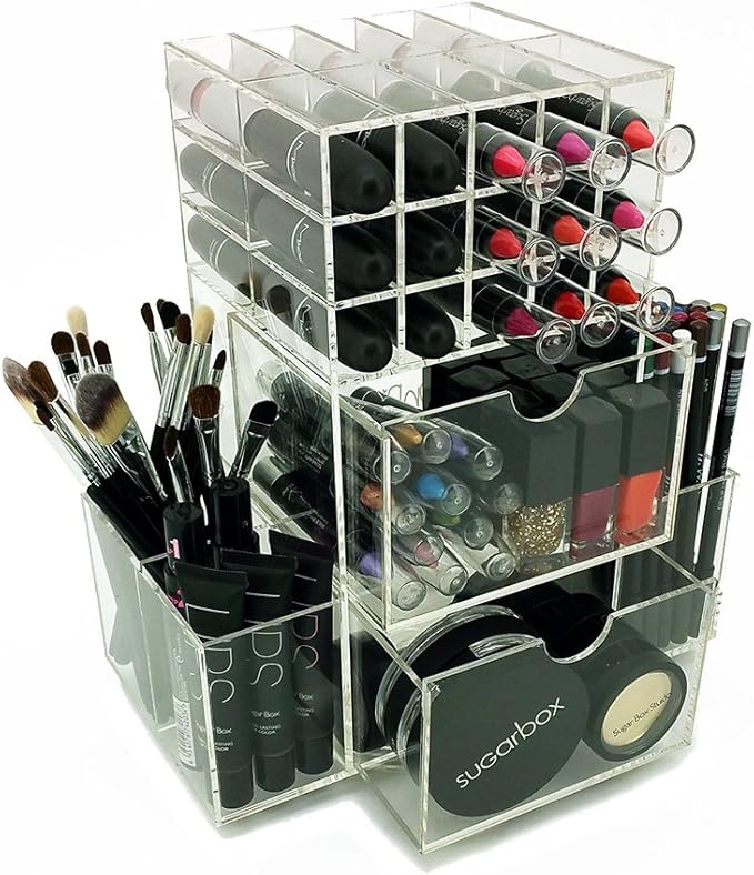 OnDisplay 360° Rotating Acrylic Makeup Organizer – Clear Cosmetic Storage Display for Lipsticks, Brushes, and Beauty Essentials – Model LIP30 by VANDUE