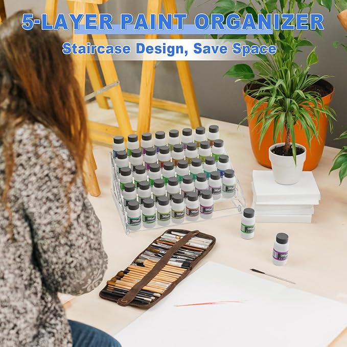 5 Layers Acrylic Paint Organizer, Painting Bottle Holder, Miniature Paint Holder, Craft Hobby Rack Shelf, Snap-on Design Easy Assembly Storage Rack for Citadel, Apple Barrel, Folkart -2oz Craft Paints