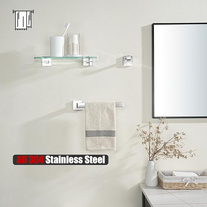 JQK Hand Towel Holder Towel Ring Gold, Thicken 0.8mm 304 Stainless Steel Bathroom Hand Towel Bar, 9 Inch Wall Mount Towel Rack Hanger, Polished Chrome, THH250L9-CH