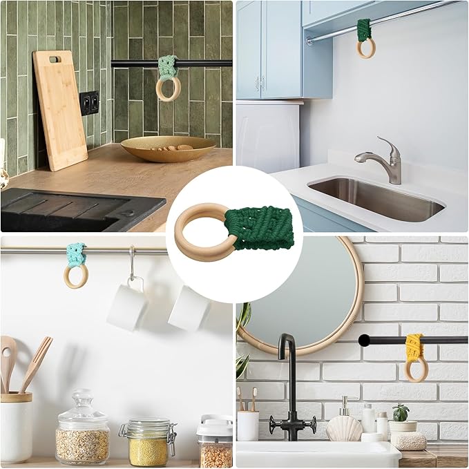 uxcell 2Pcs Kitchen Dish Towel Holder, 11"x3" Crochet Towel Ring with Hanging Loop for Cabinet House Oven Stove Door, Dark Green