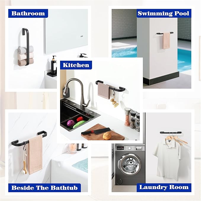 Alise 16'' Towel Bar for Bathroom,Black Towel Holder Towel Racks for Bathroom Wall Mount,SUS304 Stainless Steel Towel Rail Towel Hanger for Walls