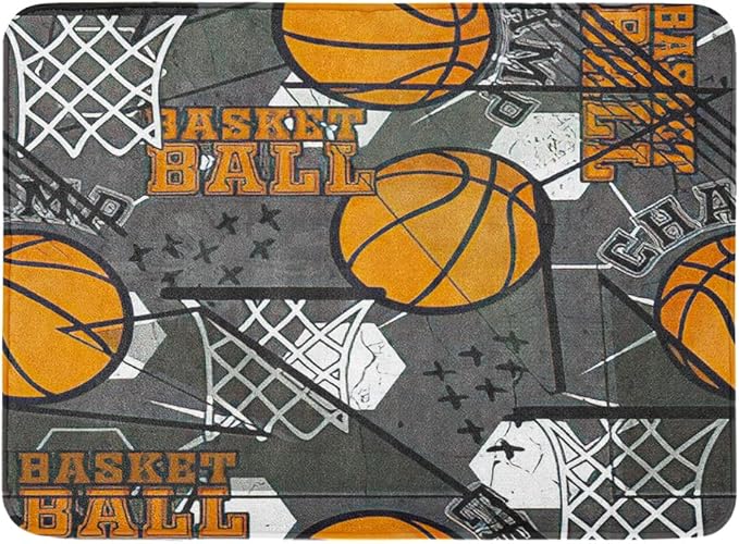 4 Piece Baseball Shower Curtain Waterproof Abstract Sport Basketball Modern Boys Bathroom Sets with Non-Slip Rugs, Toilet Lid Cover and Bath Mat with Standard Size