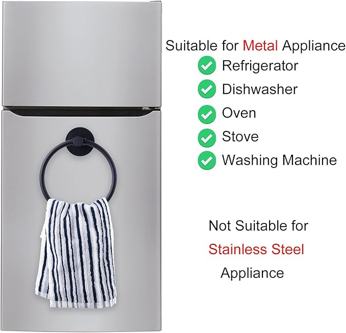 Magnetic Towel Ring Hand Towel Holder Towel Rack Towel Hook Hanger for Refrigerator, Kitchen Stove, Oven, Dishwasher, Sink, Laundry Washing Machine Black
