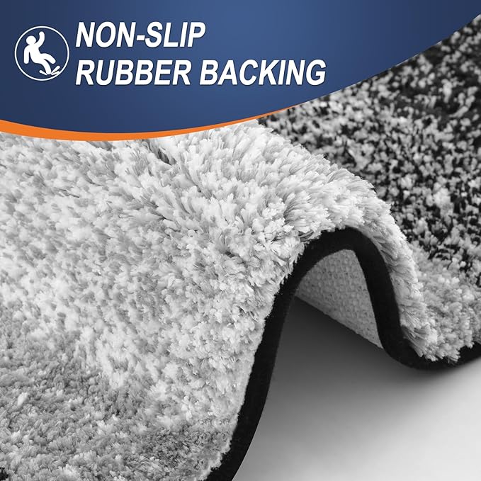 OLANLY Bathroom Rugs Sets 3 Piece, Soft Absorbent Microfiber Bath Mats and U-Shaped Contour Toilet Rug, Plush Shaggy Bath Mat Set for Bathroom (30"x20"+24"x16"+24"x20", Black)