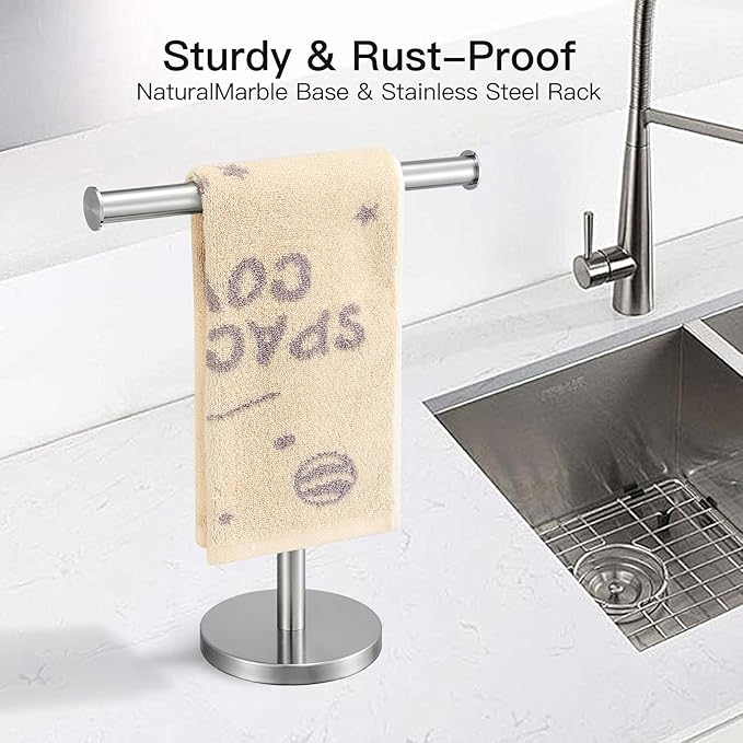 T-Shape Bath Hand Towel Holder Standing, SUS304 Stainless Steel Matte Black T-Shape Towel Bar Rack Stand with Heavy Base, Tower Bar for Bathroom Kitchen & Countertop