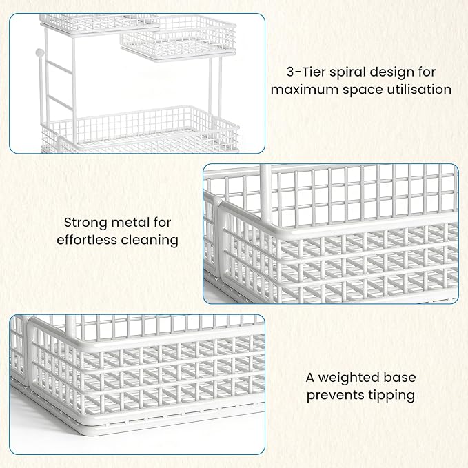 Makeup Organizer Countertop for Vanity, 3 Tier Metal Bathroom Countertop Organizers Skincare Storage Holder Perfume Cosmetic Display, Multi-Use Storage Rack for Bathroom, Kitchen & Bedroom (White)