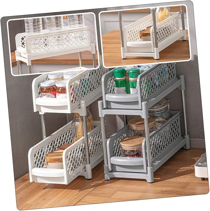 Bathroom Shelf Double Organizer Kitchen Storage Rack Countertop Organizer White Easy Clean