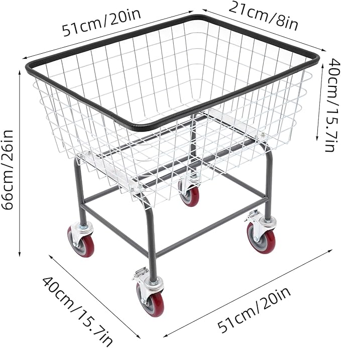 4.5 Bushel Steel Wire Laundry Cart, Commercial Wire Laundry Basket with Wheels, Heavy Duty Large Steel Basket for Laundry Clothes Storage, 20 * 15.7 * 26in