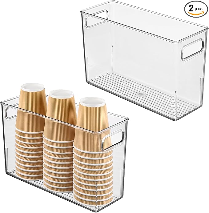 iDesign Tall Plastic Storage Bin with Handles for Fridge or Freezer - Set of 2 - Clear - Made in USA