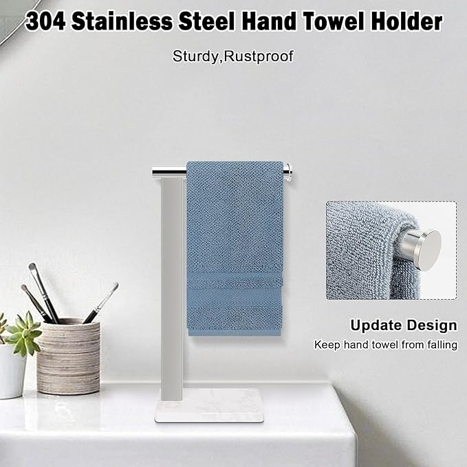 Stainless Steel L-Shaped Hand Towel Holder, SUS304 Bathroom Towel Rack with Thickened Base for Countertop Vanity (Chrome, Square Base)