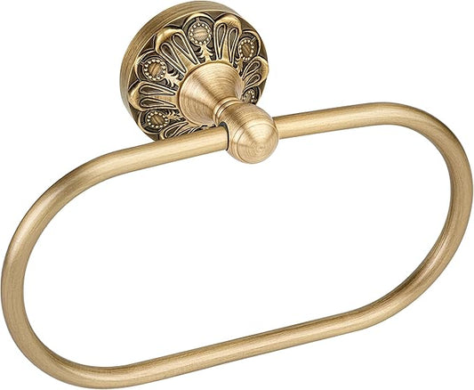 Brass Bathroom Hand Towel Holder, Antique Brass Towel Ring Holder, Vintage Wall Mounted Oval Towel Rack Hanger Home Half Round Bathroom Hardware Accessory