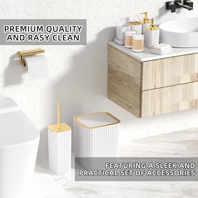 XLHOMO Bathroom Set - 26PC Bathroom Set with Shower Curtain and Rugs, Bathroom Accessory Set, White Bathroom Accessories Set, Trash Can & Soap Dispenser