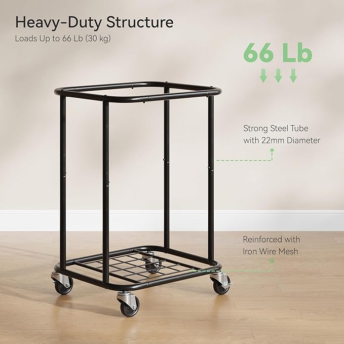 Nunsino Laundry Basket with Wheels 150L/40Gal, Rolling Laundry Hamper with Steel Fram and Removable Washing Bag,Laundry Sorter Cart for Laundry Room,Hotel,Dorm,Black