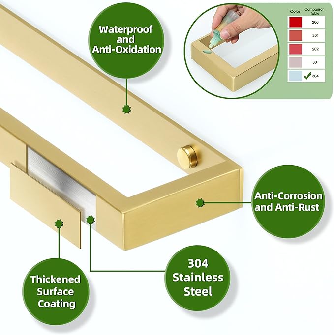 Alise Hand Towel Holder Towel Bar for Bathroom Wall Mounted,Gold Towel Rack for Bathroom Lavatory,8 Inch SUS304 Stainless Steel Towel Rail Towel Hanger for Walls