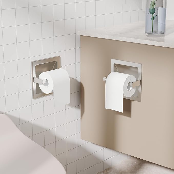 Toilet Paper Holder 2 Pack, Recessed Pivoting Toilet Paper Holder Wall Mount Stainless Steel for Large Rolls in Bathroom (Brushed Nickel)