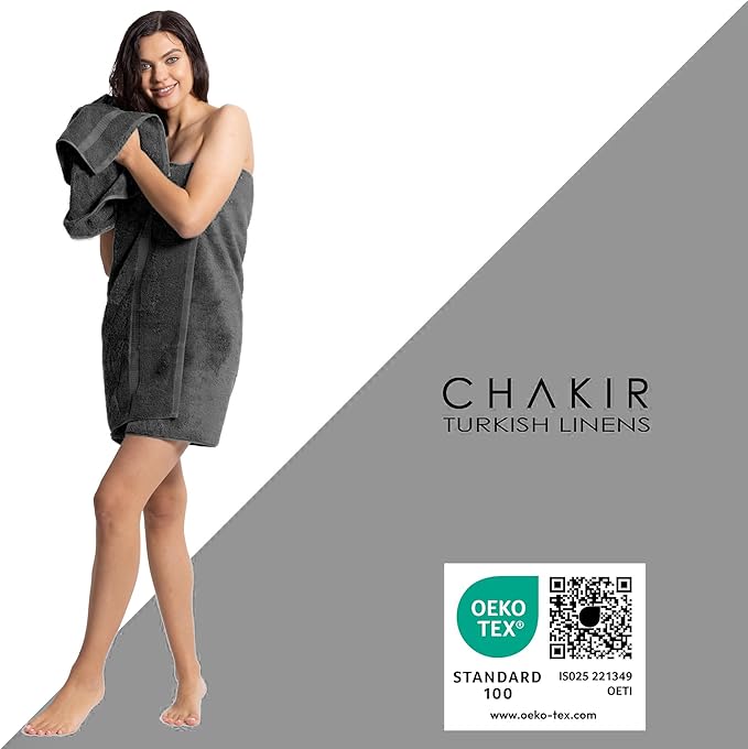 Chakir Turkish Linens, 100% Cotton Premium Quality Turkish Bath Sheets (35''x70'' Large Bath Sheet Towels - Dark Gray)