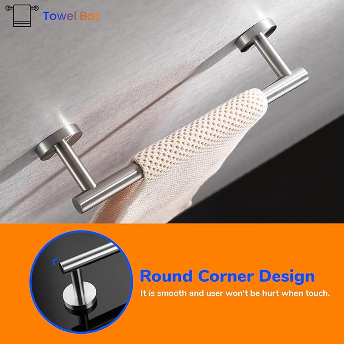 Miyili Bath Towel Bar 12 Inch Stainless Steel Towel Rack for Bathroom, Kitchen Towel Holder Wall Mount Brushed Finish, A01N30A