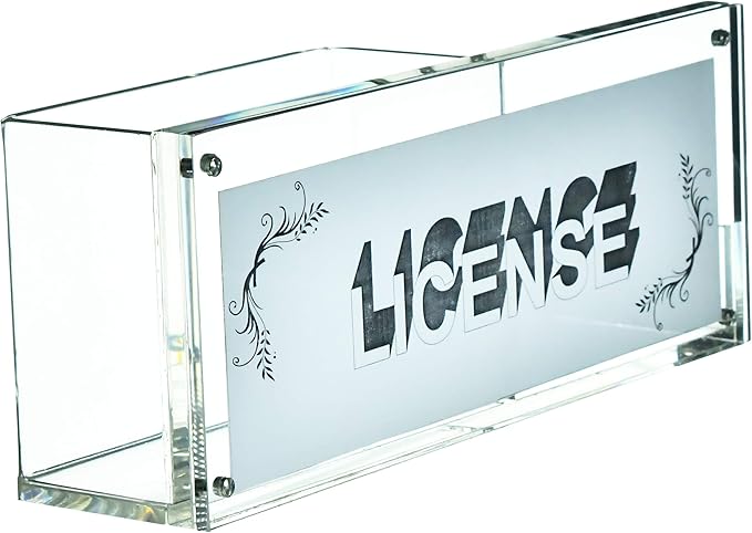 AMT CLEAR Acrylic Make Up Organizer, Business License Frame for Cosmetology or Other Businesses, Makeup Brush Holder, Pen Holder,Business Card Display (Cream)