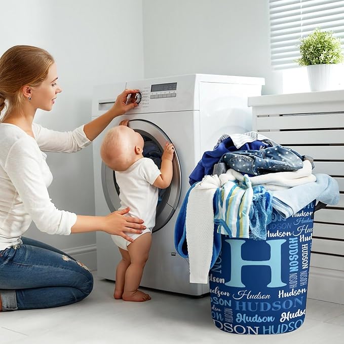 Personalized Laundry Baskets with Name,Custom Laundry Hamper for Kids Baby Adults,Collapsible Clothes Storage Organizer,One Size