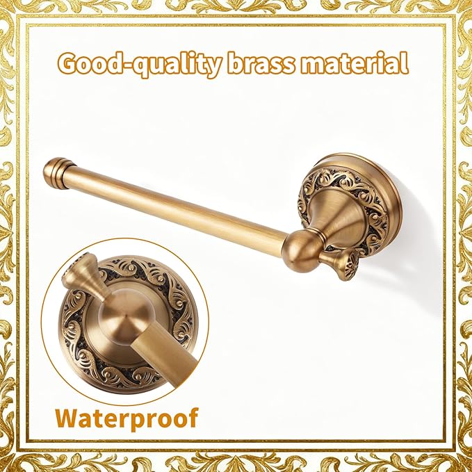 2pcs Antique Brass Toilet Paper Holder, Vintage Brass Hand Towel Ring Bathroom Hardware Wall-Mounted Towel Rack Accessories for Home Hostel