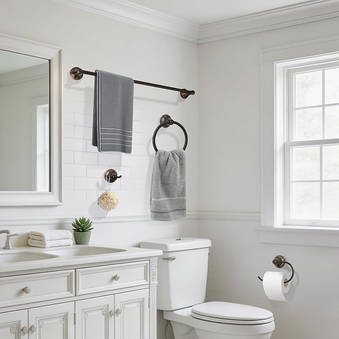 Antique 4 Piece Bathroom Hardware Accessories Set Oil Rubbed Bronze,Towel Bar Set 24 Inch,Toilet Paper Holder,Towel Holder,Towel Rack Set,Brushed Bronze Bathroom Accessories Kit