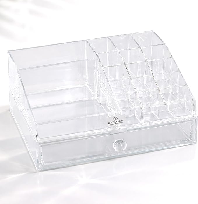 Decozen Makeup Organizer - Vanity Storage with Multiple Compartments and Drawers for Brushes, Lipsticks, Jewelry, Perfect for makeup organizer countertop, makeup holders and organizers, Gift for Mom