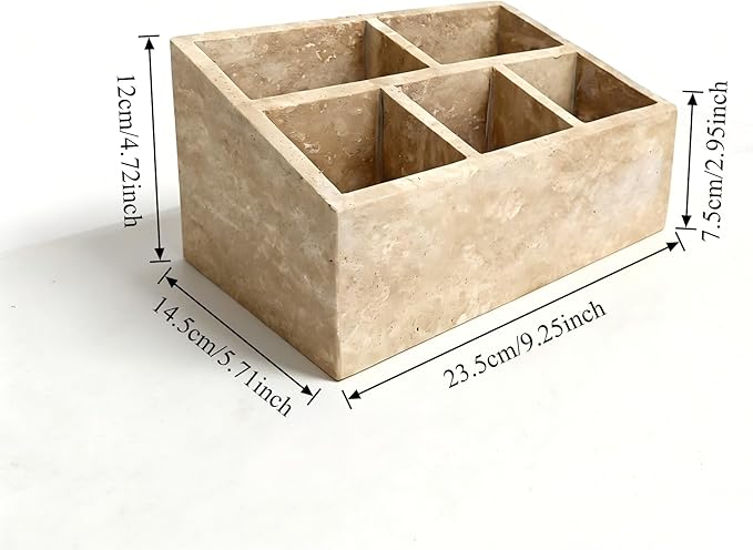 Marble Desk Organizer with 3 Compartments, White and Purple Pattern, Modern Design (Beige-pro)