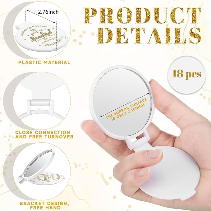 100 Pcs 2.76 Inch Inspirational Compact Mirror Bulk Women Small Gifts Graduation Party Favors Purse Mirror Pocket Mini Stuffer Items for Adult Coworker Cheerleader Employee (White)