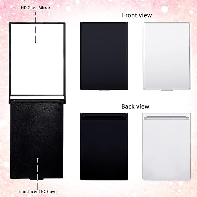 Queekay Home Mirror, 16pcs 2 x 3 x 0.2'' Small Makeup Folding Mirror, Portable Travel Mirror, Compact Stand up Mirror, for Women Girls, Black, White