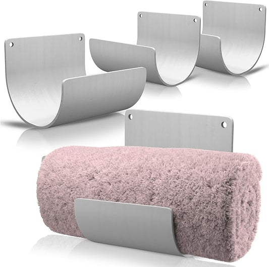 Bamboo Towel Rack by Aura Nest Set of 4 Wood Towel Racks Bamboo Bathroom Accessories -Wall Towel Holder for Rolled Towels Wooden Towel Racks for Bathroom Spa Bathroom - White