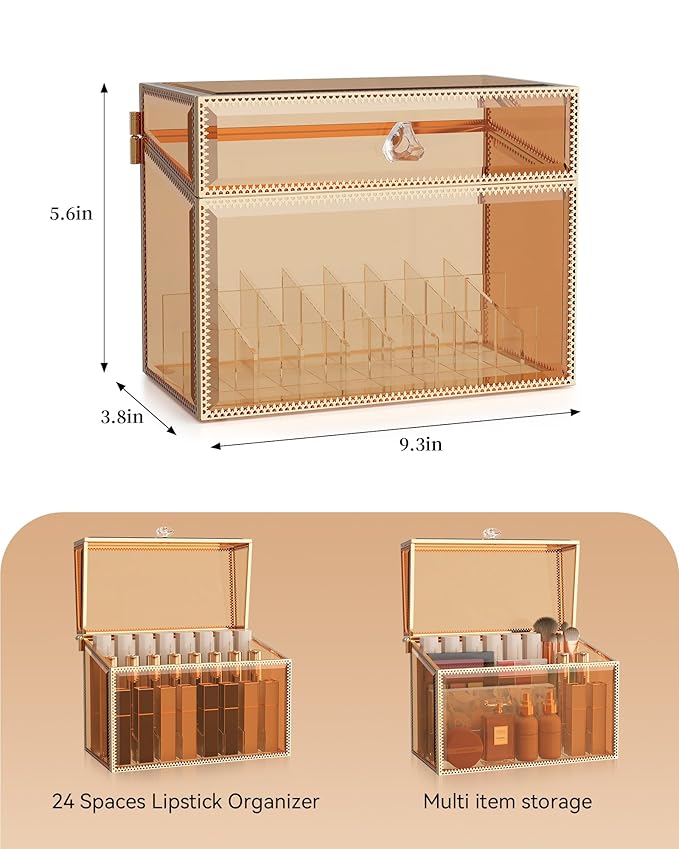 Lipstick Organizer Holder - 24 Spaces, Tempered Glass Lip Gloss and Perfume Organizer,Vanity Lipstick Holder and Organizer.