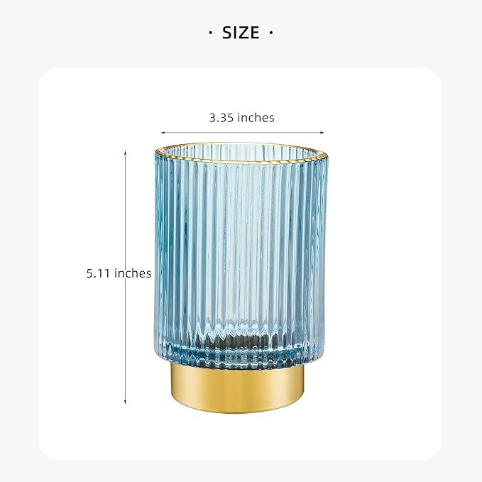 Makeup Brush Holder Organizer,Toothbrush Holders,Desk Pen Pencil Holder,Multifunctional Vintage Glass Brush Cup（L/Blue/A3-8-US）