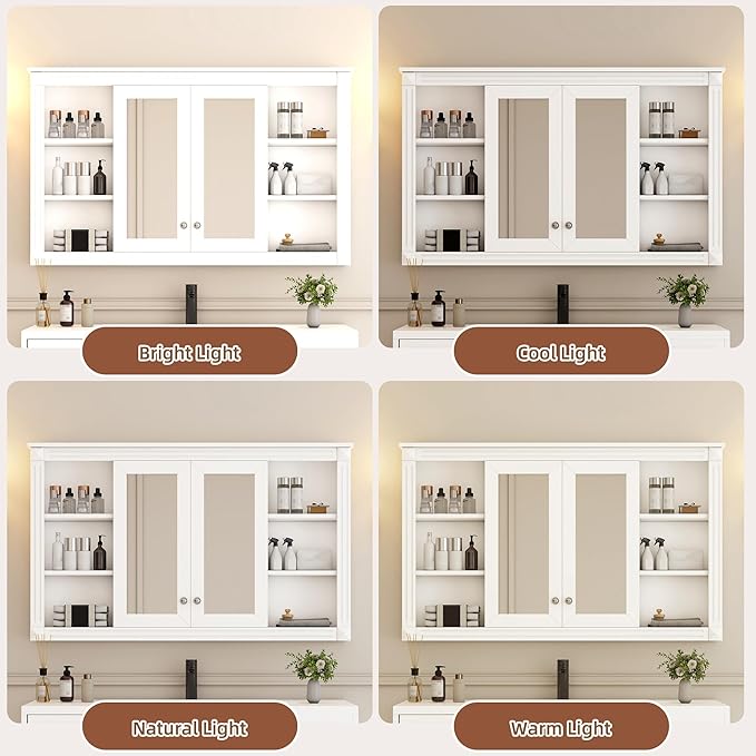 Merax Bathroom Medicine Cabinet with Mirror Door & Adjustable Shelf, 48" x 28" Wall Mounted Bathroom Storage Cabinet with Mirror, Over The Toilet